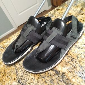 Sorel Out N About Plus Sandals Leather Thong Slingback Black Women's Sz 7.5